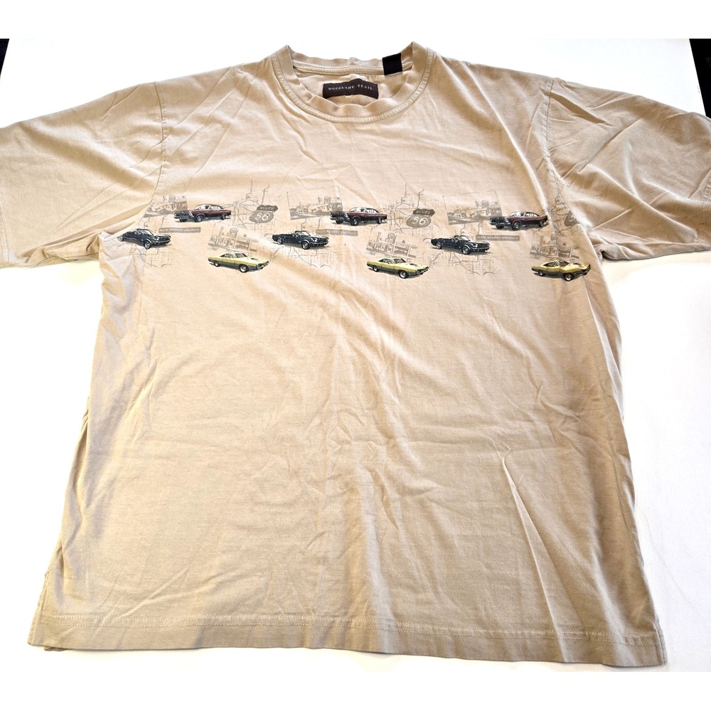 Route 66 Classic Cars‎ Beige Tee Shirt Woodland Trail Mens Size XL